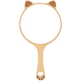 小镜子手持美容院专用化妆镜复古木质手柄镜美容镜手拿便携随身镜