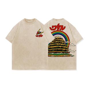 TEE7-新年日系复古动漫神龙斗士创界山水洗做旧纯棉宽松短袖T恤