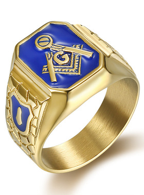 钛钢共济会男士戒指欧美嘻哈潮流