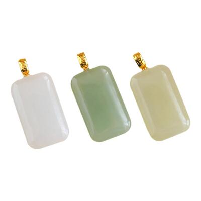 和田玉18K金镶玉无事牌吊坠女款