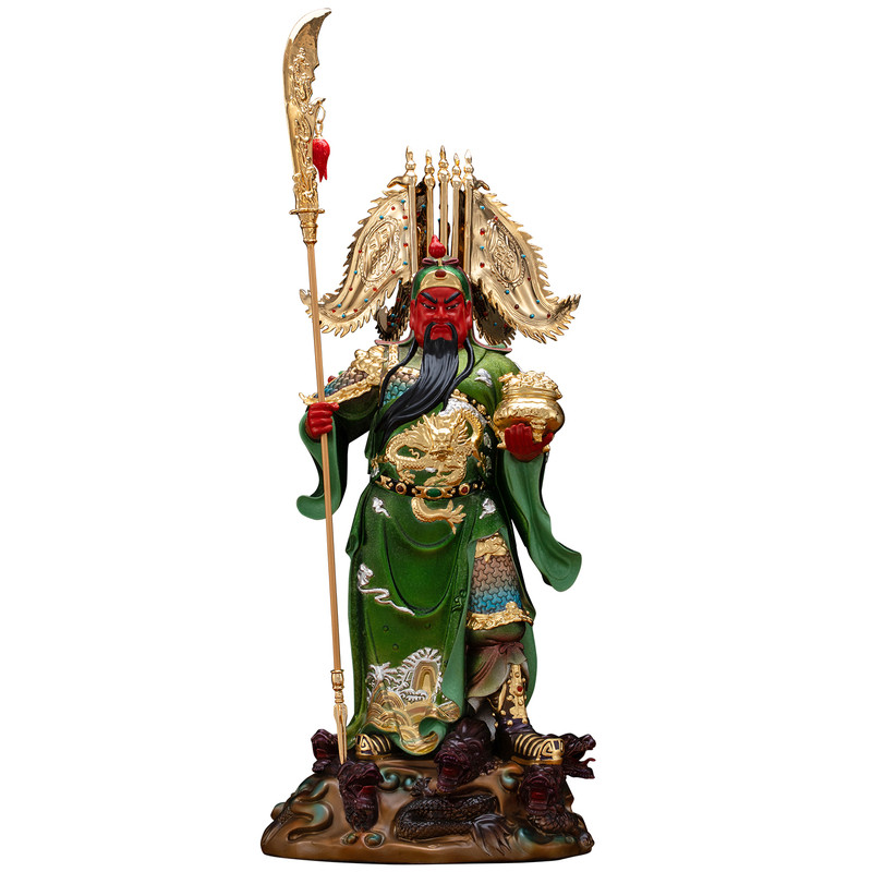 纯铜冰金彩武财神关公神像摆件