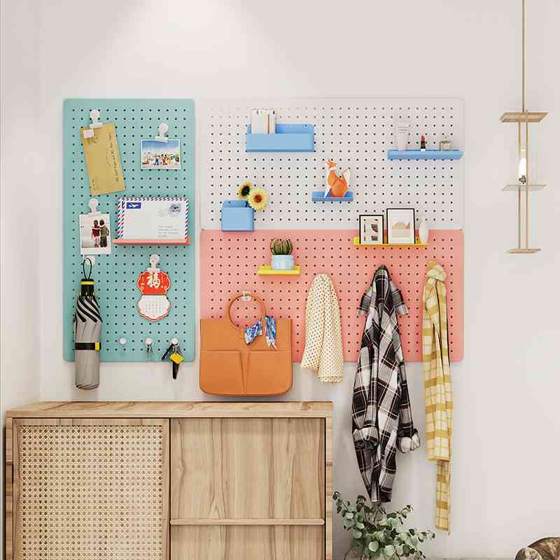 洞洞板免打孔墙上置物架金属书桌面展示架墙壁挂板墙面隔板收纳架