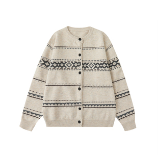 Dream made 费尔岛高智学院风提花开衫毛衣男秋冬季仿羊绒针织衫