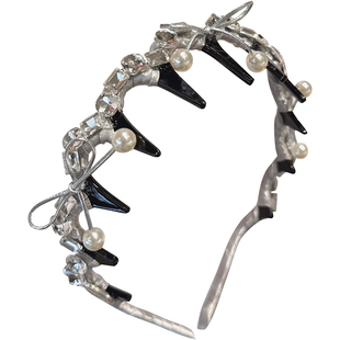 银色蝴蝶结珍珠闪钻带齿波浪发卡发箍女网红2025新款高颅顶头箍