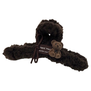 植绒小熊羊羔毛绒发夹女大号抓夹高级感后脑勺盘发鲨鱼夹发卡头饰