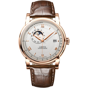 罗宾尼正品男士手表大表盘手表男商务机械表男夜光精钢防水全自动