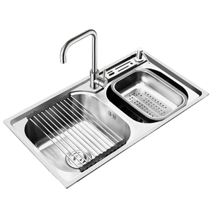 洗菜盆双槽洗碗池厨房水槽水池加厚拉丝不锈钢水盆双盆洗菜池家用