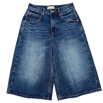 flower花匣子高腰休闲复古阔腿裤春季宽松七分裤女装牛仔裤87732