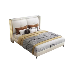 真皮床轻奢现代简约互不打扰双人婚床主卧大床实木软包高箱储物床