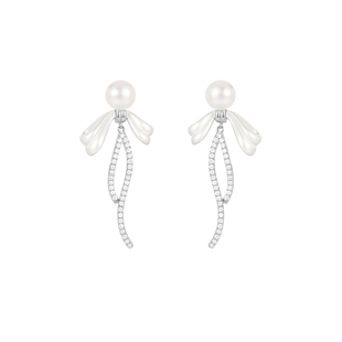 银色蝴蝶结珍珠款软垫耳夹女士冬季新款无耳洞耳环小众高级感耳饰