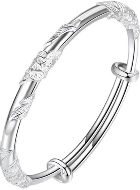 纯银实心繁花手镯足银手环送女友