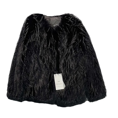 高级感~fanss新品黑色皮草外套女