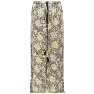 COCOBELLA写意印花流苏飘带通勤半身裙女丝滑绸缎鱼尾裙HS122