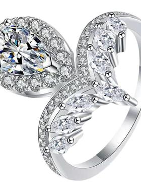 PT950铂金简约莫桑石异形水滴戒指2克拉镶嵌鸽子蛋结婚钻戒女新款