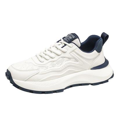 男鞋冬季潮牌真皮防水运动鞋跑步防滑厚底增高男士休闲白色阿甘鞋