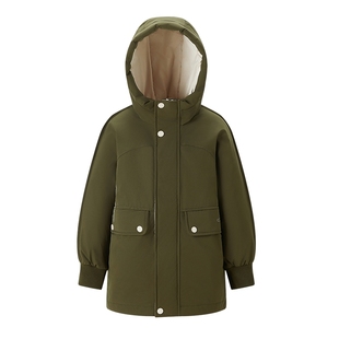 千仞岗冬童装工装风连帽羽绒服加厚保暖外套男童女童冬装