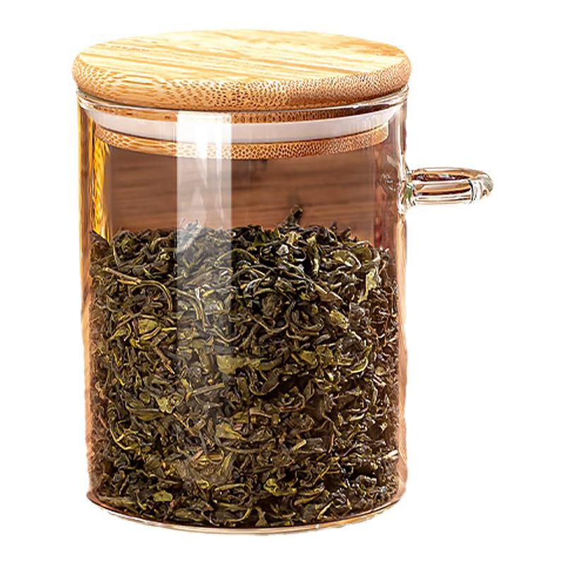 执白玻璃带勺密封茶叶罐防潮