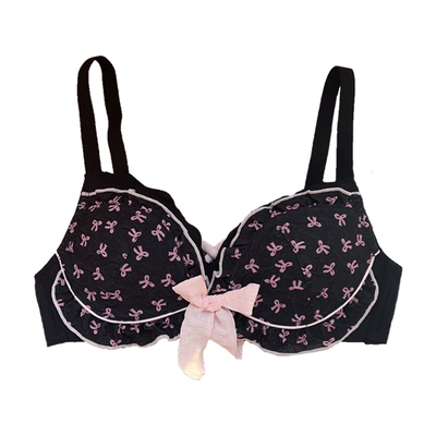 粉嫩可爱纯欲风蝴蝶结内衣女上薄下厚聚拢小胸上托无钢圈文胸套装
