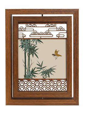 新中式木质相框画竹子花鸟图案桌面摆件家居客厅茶室工艺品摆台
