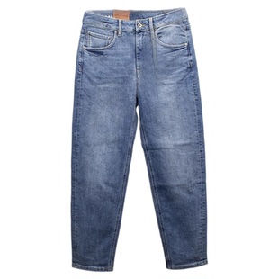 ABLEJEANS女士水洗做旧宽松直筒遮肉显瘦牛仔裤潮时尚弹力老爹裤