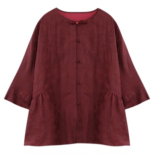 萧娘【疏雨】四经绞罗玉兰花红云纱女外套新中式桑蚕丝女上衣2682