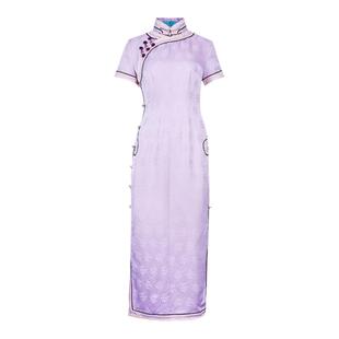 明慧*三重门38姆米精品真丝正娟中式优雅长款旗袍重工全开襟新款