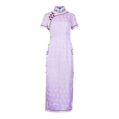 三重门中式日常长款修身旗袍复古