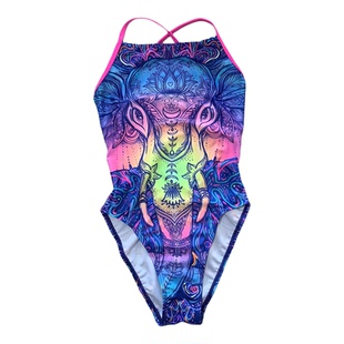 TAUPOC 单层竞速泳衣女 专业连体时尚比赛训练泳衣 高开衩