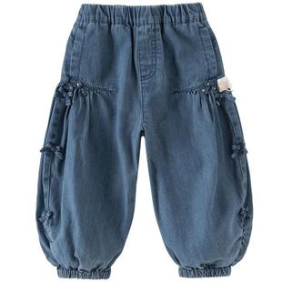 戴维贝拉儿童牛仔长裤女童2026春装新款纯棉灯笼裤女宝A类束脚裤