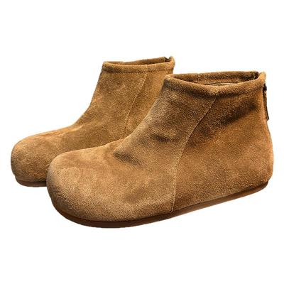 磨砂真牛皮加绒厚底大头马丁靴女