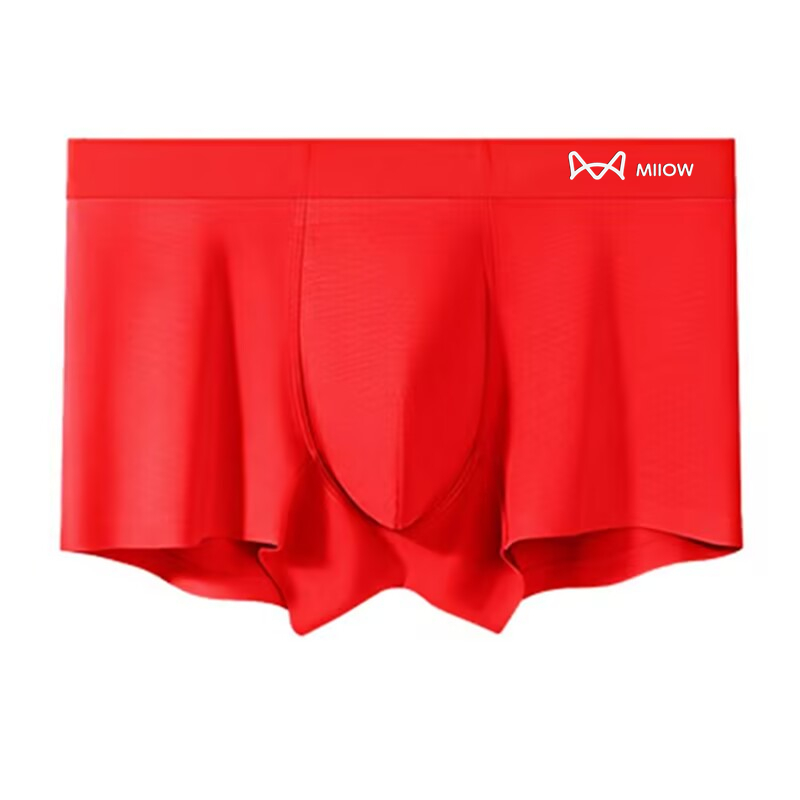 猫人男士内裤本命年大红色无痕纯棉抗菌平角男生结婚透气四角短裤