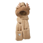 小熊帽子秋冬季百搭女可爱围巾手套连帽加绒保暖围脖一体三件套厚