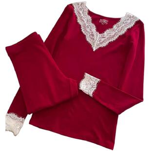 本命年红色秋衣保暖内衣套装女秋冬羊毛桑蚕丝长袖修身打底秋裤