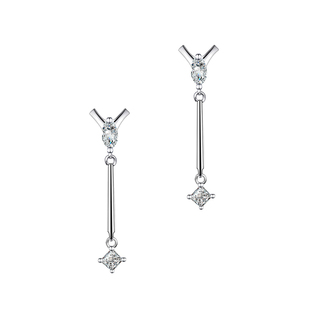 流星曳影双公主方钻石耳钉 玥景18K白金马眼钻石高级礼物耳钉耳环