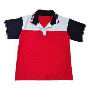 夏季棉质白色拼大红色校服短袖男女通用班服T恤POLO衫上衣可定制