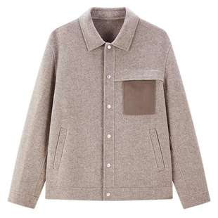 太平鸟男装撞色拼接毛呢外套秋冬斯文行政夹克翻领休闲茄克外套