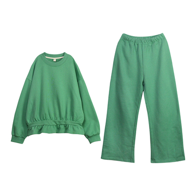 全棉毛圈卫衣秋冬女大童绿色套装