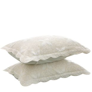 北欧风白色绣花枕套刺绣手工一对 夹棉绗缝单人枕 学生宿舍50*70