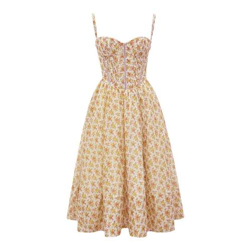 House of CB 度假风休闲玫瑰印花束身中长连衣裙Kelly