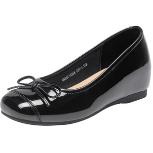 大东官方浅口黑色单鞋女款2026新款春季配裙子平底鞋方头漆皮女鞋