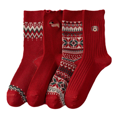 羊绒保暖红色中筒袜礼盒女袜