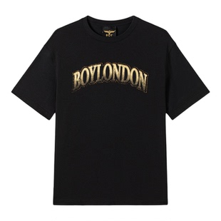 BOYLONDON渐变字母仿烫金纯棉短袖2026年夏季新款男女T恤N01069