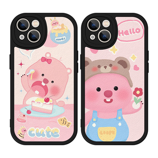 粉色海狸适用苹果13pro手机壳11Promax硅胶iPhone16小羊皮新款14可爱15少女OPPOa3p闺蜜荣耀60卡通红米note12