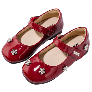 韩版秋冬季款女童小皮鞋2025女孩红色公主鞋舞蹈鞋法式加绒马丁靴