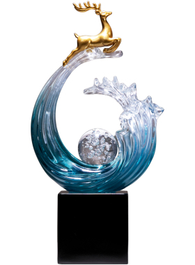 办公室风生水起摆件招财福鹿仿水晶工艺品家居酒柜装饰品乔迁礼物