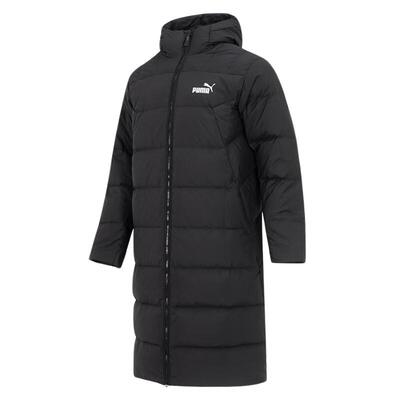 连帽彪马黑色长款过膝羽绒服男