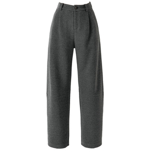 弯月裤针织毛呢阔腿裤女冬季加厚2025新款深灰香蕉裤休闲拖地裤子