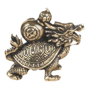 复古实心纯黄铜办公桌面车载小摆件龙龟霸下茶宠工艺品手把玩件