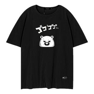 大码潮牌男装加肥加大夏纯棉tee街头休闲风卡通几何短袖印花T恤衫