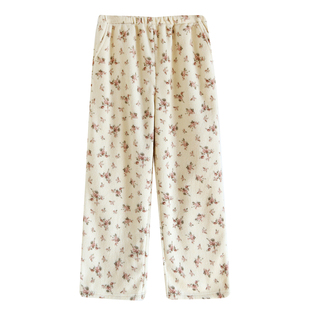 韩系碎花雪粒绒女士睡裤居家裤直筒宽松保暖加厚珊瑚绒家居裤外穿